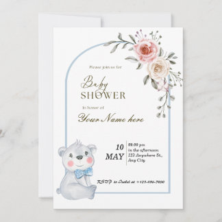 Bleu blanc ours Bébé invitations douche garçon