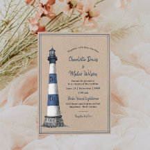Bleu Blanc Phare Kraft Faire-part de mariage