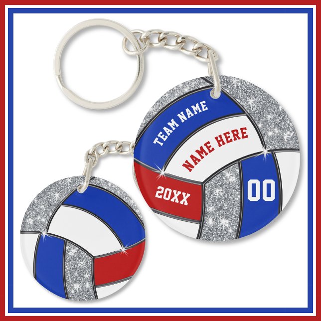 Bleu blanc rouge, Porte - clés de volley-ball pers (Red, White and Blue, Personalized Volleyball Keychains. Volleyball Senior Night Ideas. Volleyball.)