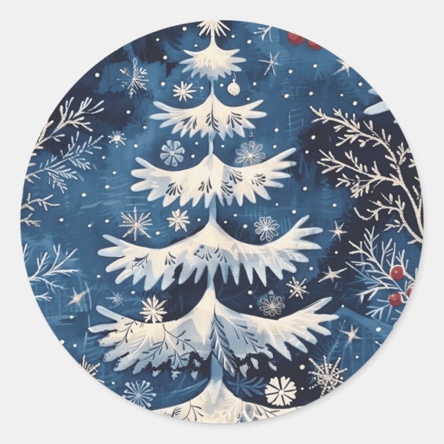 Bleu blanc sapin de Noël Sticker de vacances (Devant)