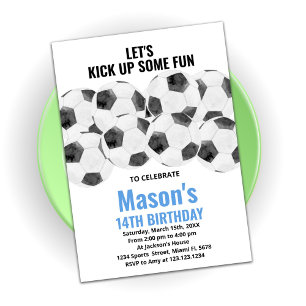 Bleu Blanc Soccer Invitations Anniversaire