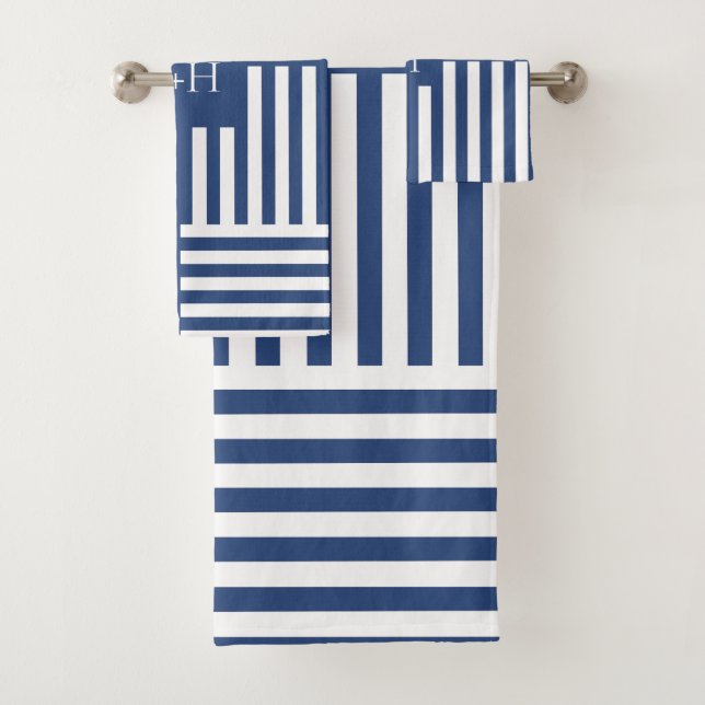 Bleu Blanc Stripes Salle de bain Maison Cadeau (En situation)