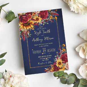 Bleu bleu bordeaux rose invitation de mariage