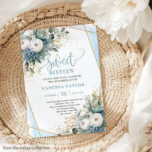 Bleu bleu foncé Bleu Pies Douce 16 Invitations