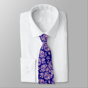 Bleu bleu marine Floral Rose Cravate Motif