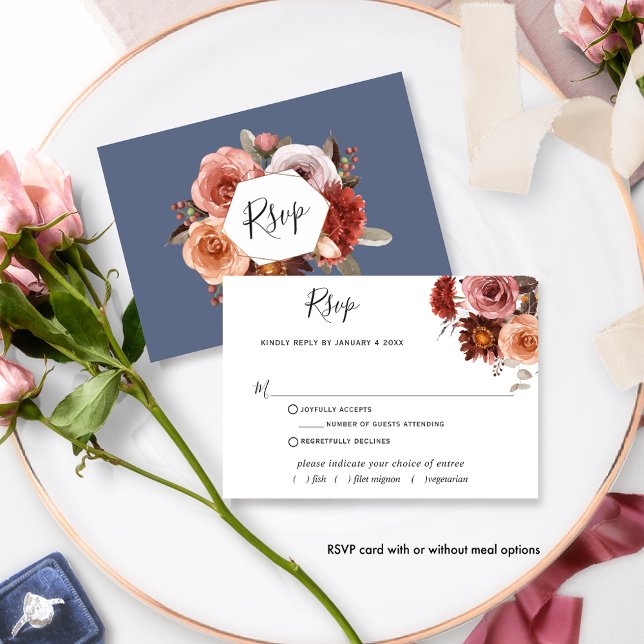 Bleu, Blush, Bourgogne Floral avec/sans repas RSVP (Créateur téléchargé)