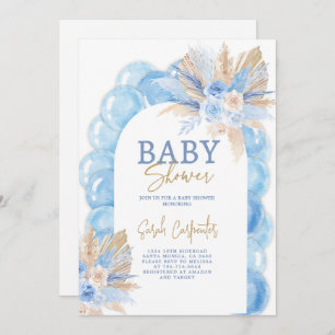 Bleu Boho Arch Baby shower garçon Invitation
