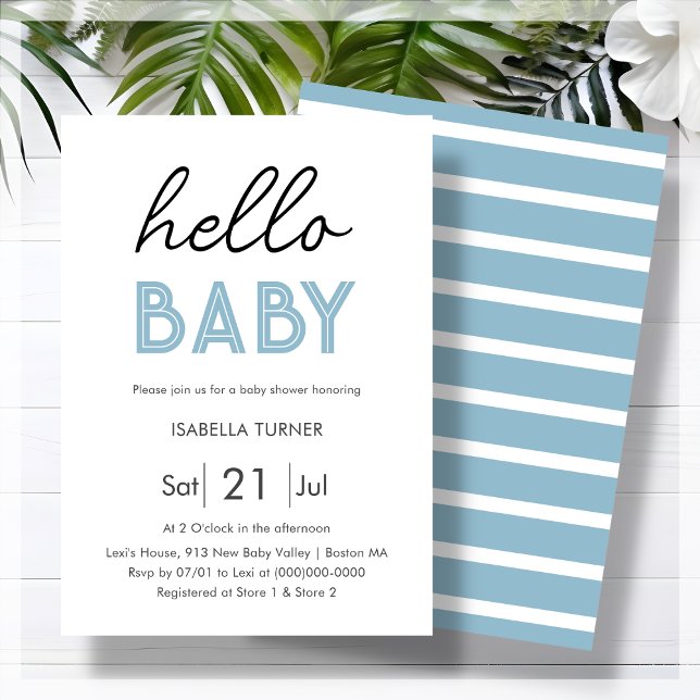 Bleu | Bonjour bébé | Invitation Baby shower (Créateur téléchargé)