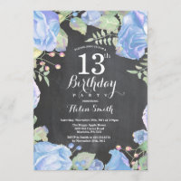 Bleu botanique Floral 13e anniversaire Invitation