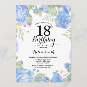 Bleu botanique Floral 18e anniversaire Invitation