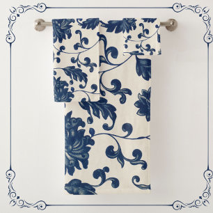 Bleu botanique vintage + Floral Motif blanc