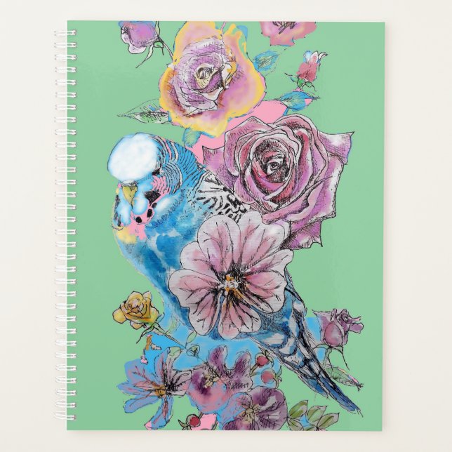 Bleu bougie Rose Aquarelle vert ornithologue (Devant)