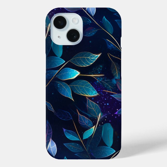Bleu brillant Feuilles iPhone 15 à peine Coque (Verso)