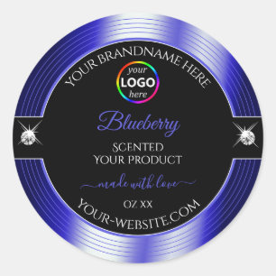 Bleu brillant noir avec logo Étiquette produit
