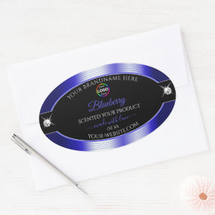 Bleu brillant noir avec logo Étiquette produit