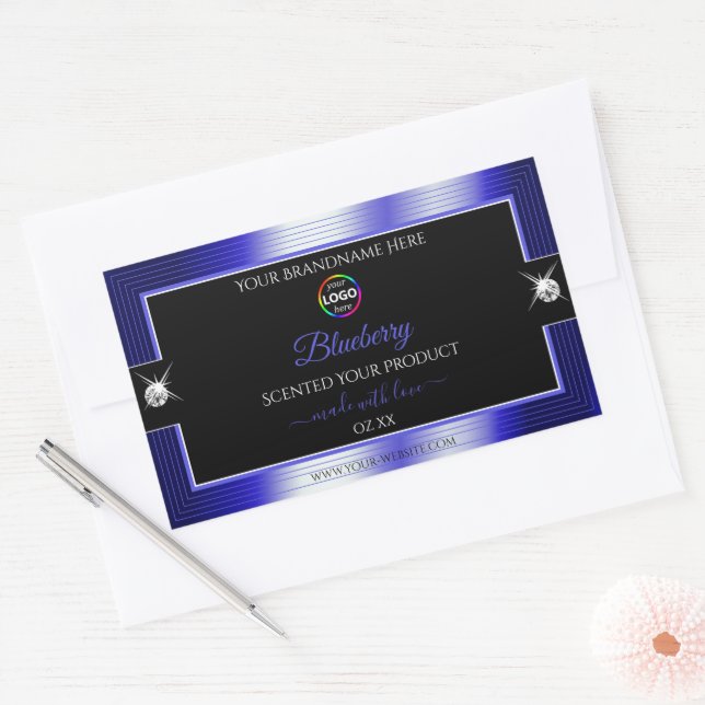 Bleu brillant noir avec logo Étiquette produit (Enveloppe)