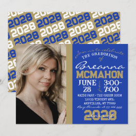 Bleu & Bronze Gold Graduation Photo Invitation