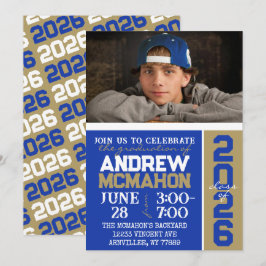 Bleu & Bronze Gold Graduation Photo Invitation