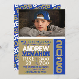 Bleu & Bronze Gold Graduation Photo Invitation