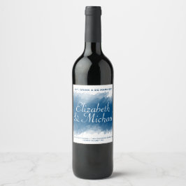 Bleu Brousse Aquarelle Vin Étiquette bouteille