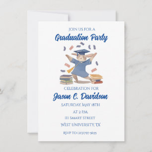 Bleu Broustillant Invitations de la fête de gradua