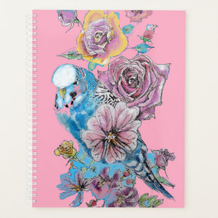 Bleu Budgie Rose Aquarelle rose