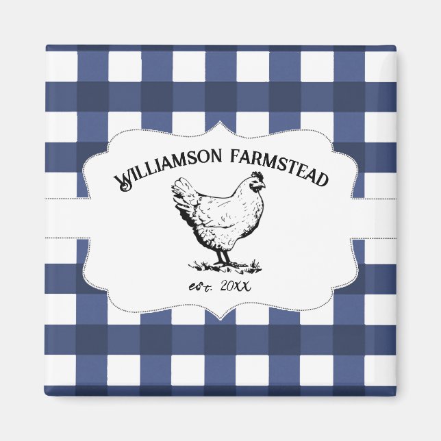 Bleu Buffalo Plaid Agro Poulet Aimant (Devant)