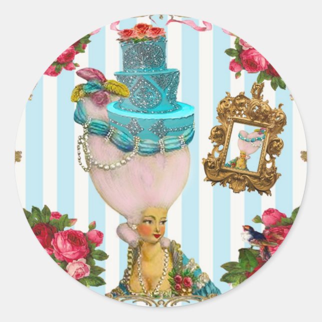 Bleu Cakes und RosaTee für Marie Antoinette Runder Aufkleber (Vorderseite)