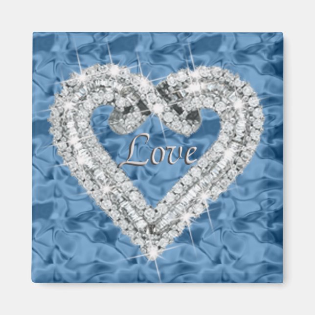 Bleu Carré Aimer Diamond Heart Magnet (Devant)