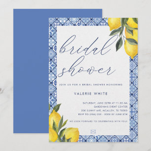 Bleu Carrelage Citron Douche nuptiale Invitation