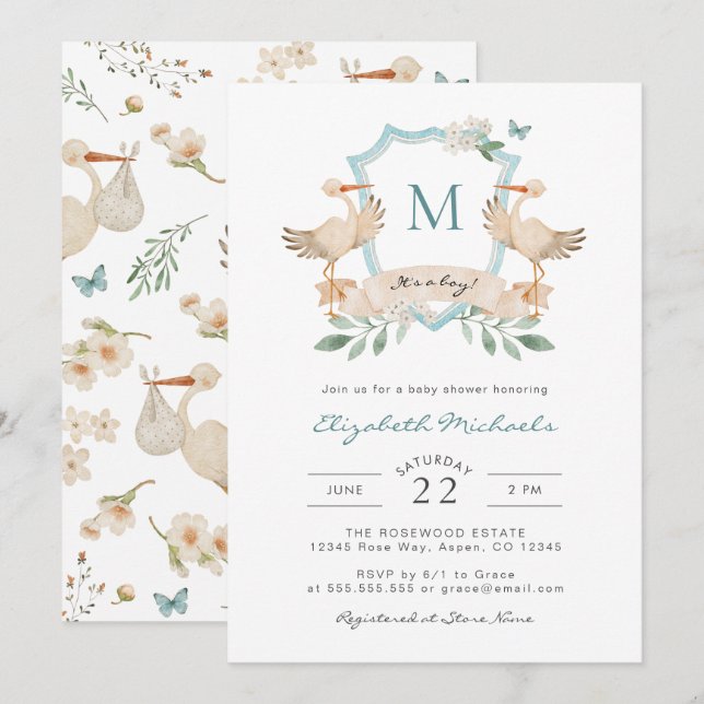 Bleu C'est un Baby shower garçon Invitation (Devant / Derrière)