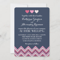 Bleu chaud rose Chevron Faire-part de mariage Amou