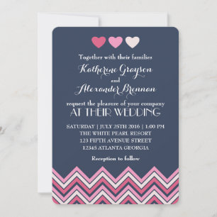 Bleu chaud rose Chevron Faire-part de mariage Amou