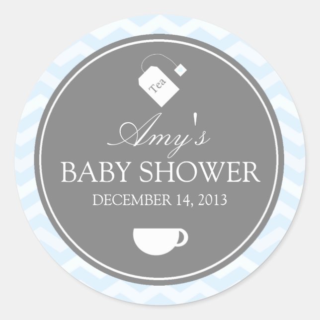 Bleu Chevron High Tea Baby shower Sticker (Devant)