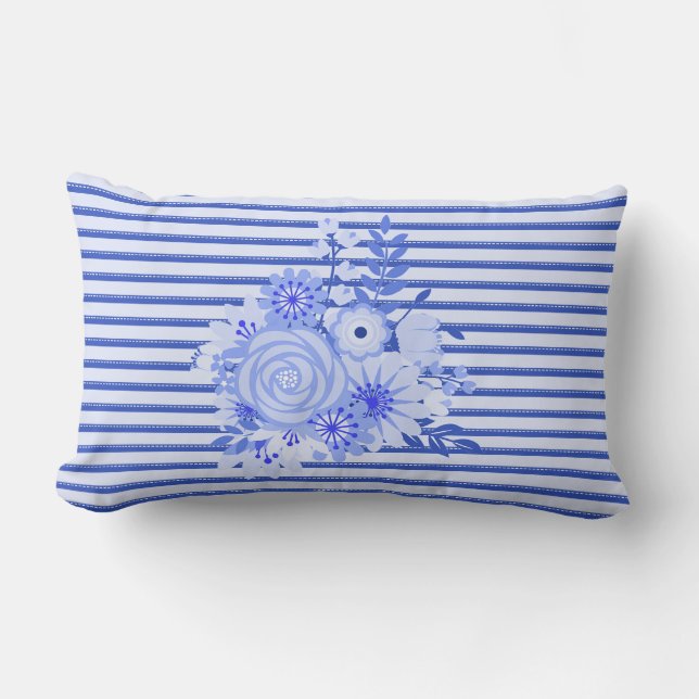 Bleu Chic Rayures Lancer Oreiller (Recto)