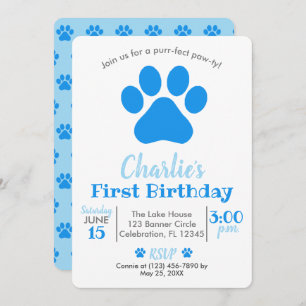 Bleu Chien Chien Chien Anniversaire Invitation