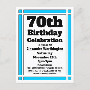 Bleu clair 70e anniversaire Invitation Carte posta