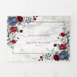 Bleu clair Bourgogne Mariage Floral Tri-Fold