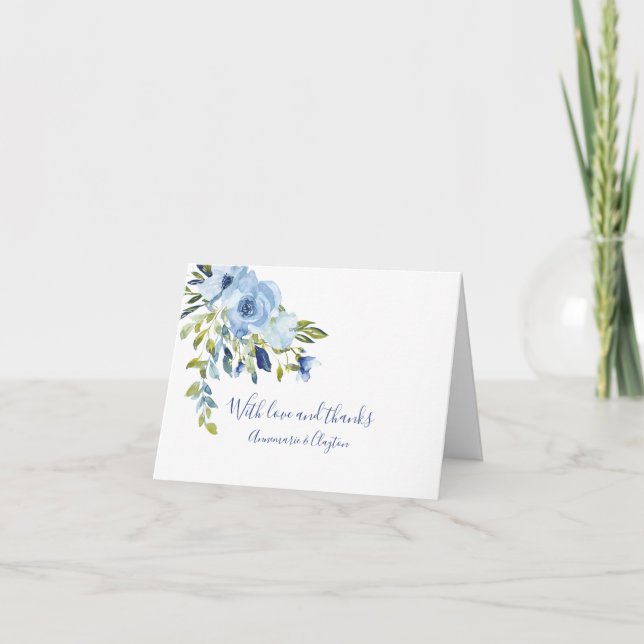 Bleu clair et Carte de remerciements floral marine (Devant)