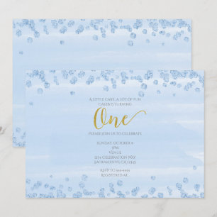 Bleu clair et or 1er anniversaire Invitation