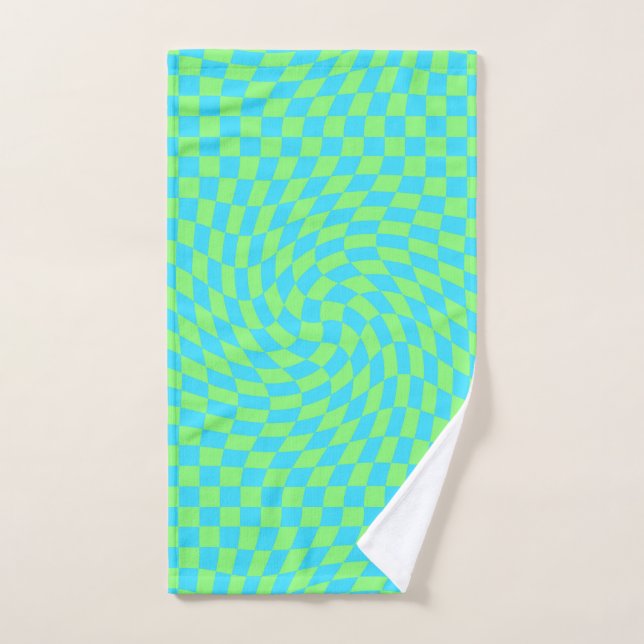 Bleu clair frais et vert dépoli À damiers Motif (Serviette à main)
