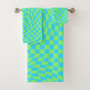 Bleu clair frais et vert dépoli À damiers Motif