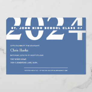 Bleu clair Graduation Silver Foil Invitation