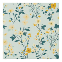 Bleu clair Jaune Blanc Floral Faux Toile Enveloppé