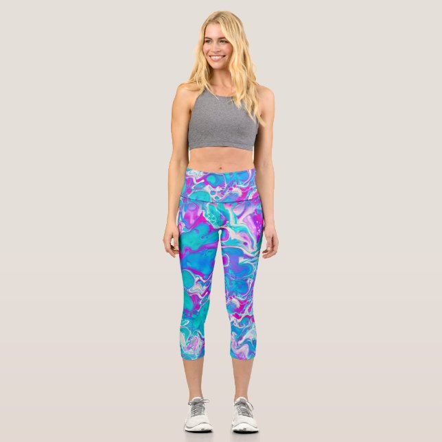 Bleu clair magnifique Leggings en marbre liquide (Recto)