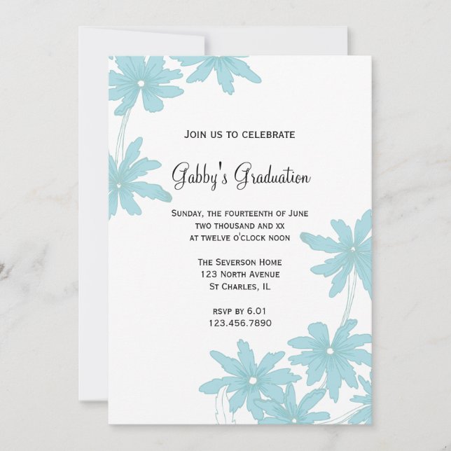 Bleu clair marguerites Graduation Party Invitation (Devant)
