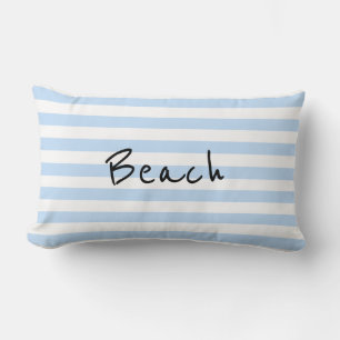 Bleu clair moderne rayures blanches Plage coussin