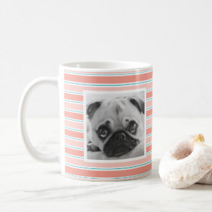 Bleu clair Motif rayé Photo personnalisée Mug