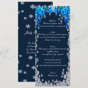 Bleu clair Roses Snowflake Noël Mariage Menu