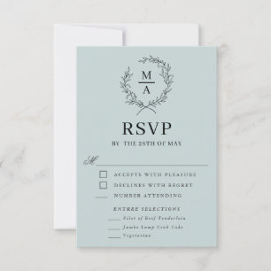 Bleu clair Simple Élégant Monogramme RSVP avec Rep